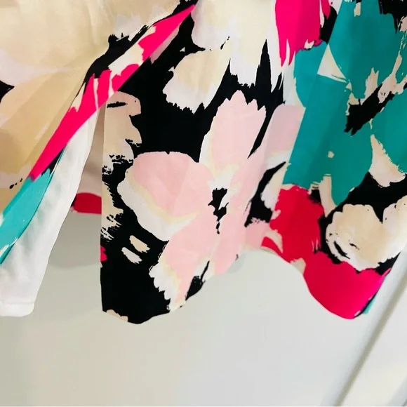 Review Women Dress Size 14 Multicoloured Floral With Black Waist Belt V Back - Picture 8 of 9